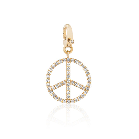 14 Karat Yellow Gold Pave Diamond Peace Charm