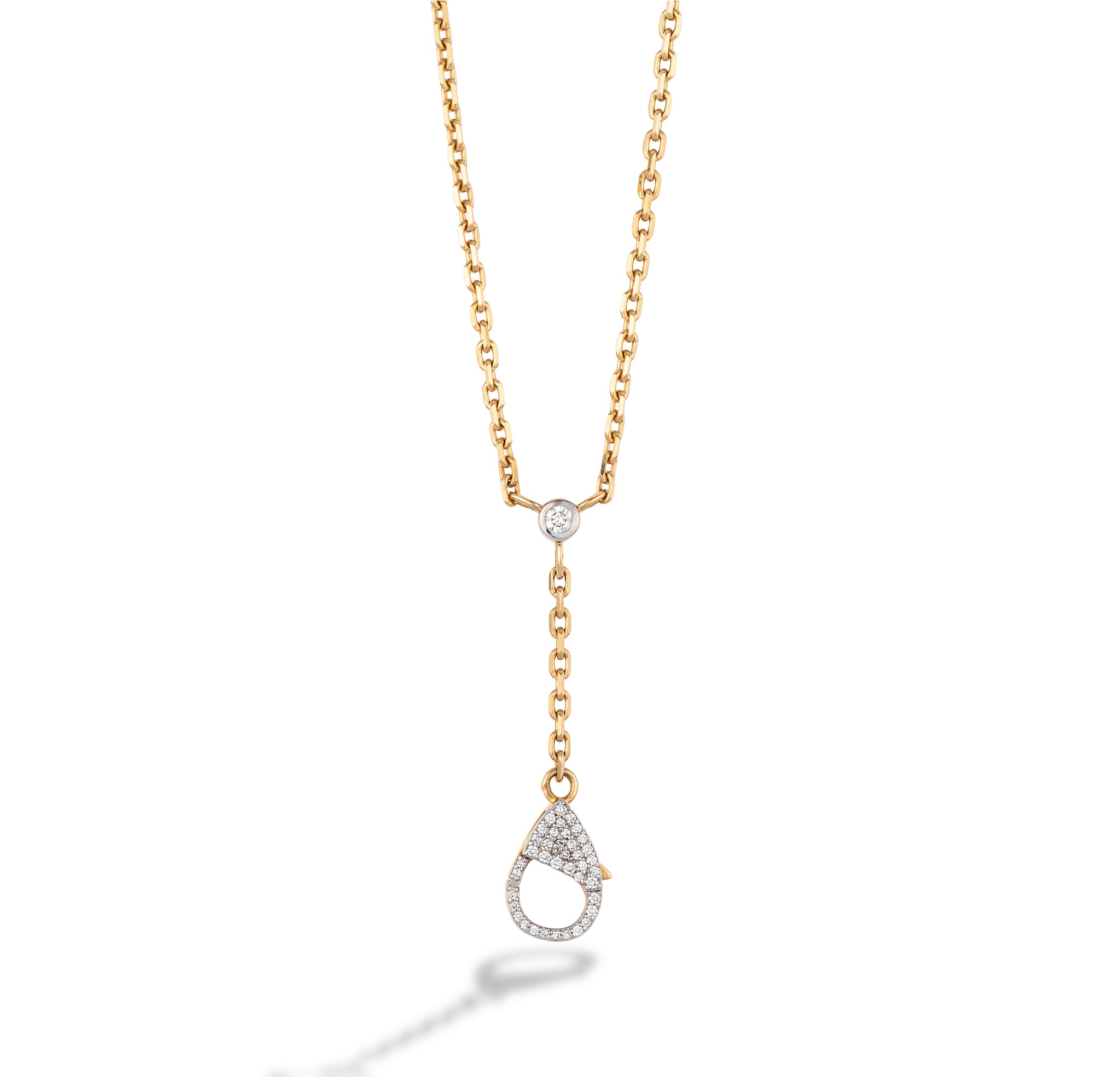 14 Karat Yellow Gold and Diamond Lobster Y Necklace