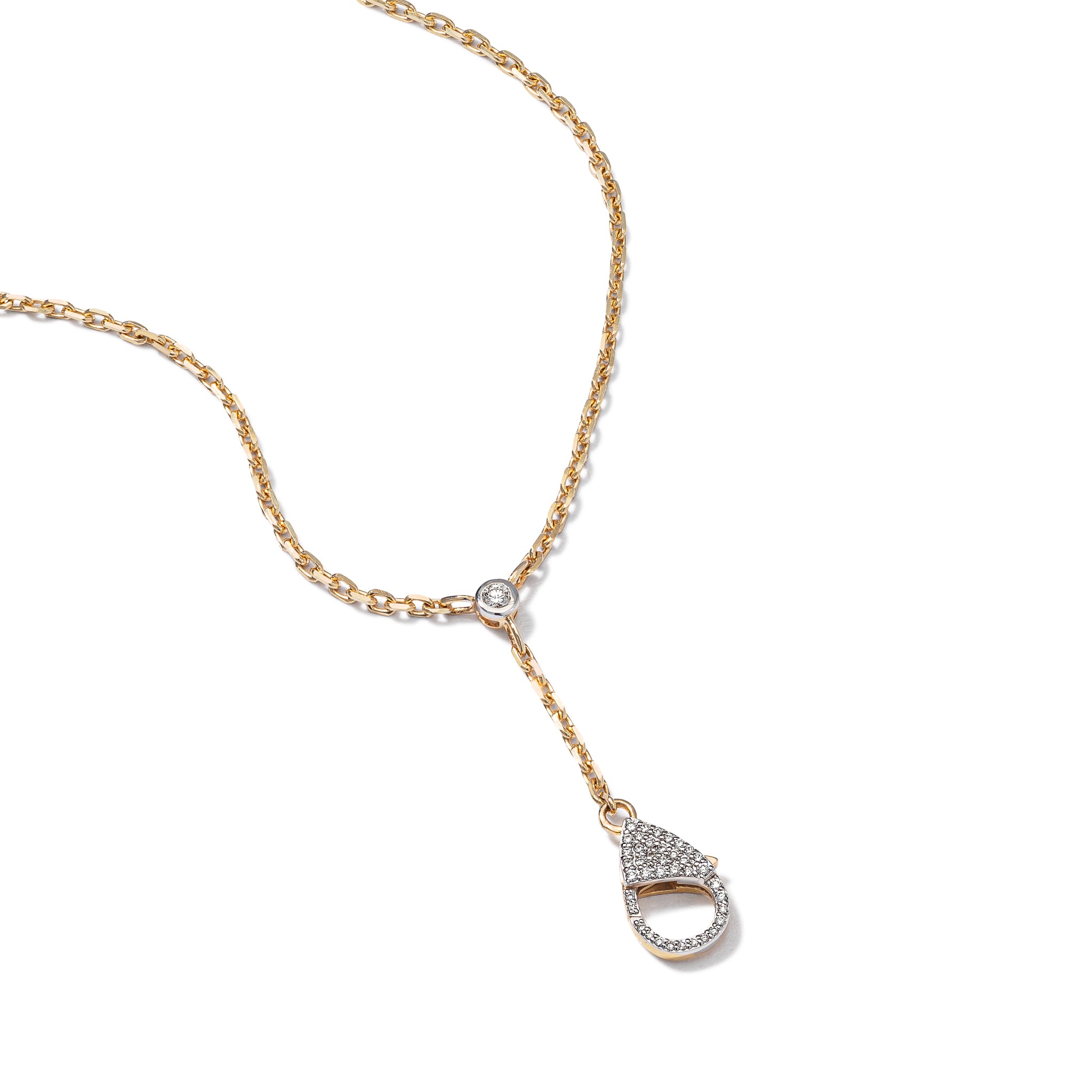 14 Karat Yellow Gold and Diamond Lobster Y Necklace