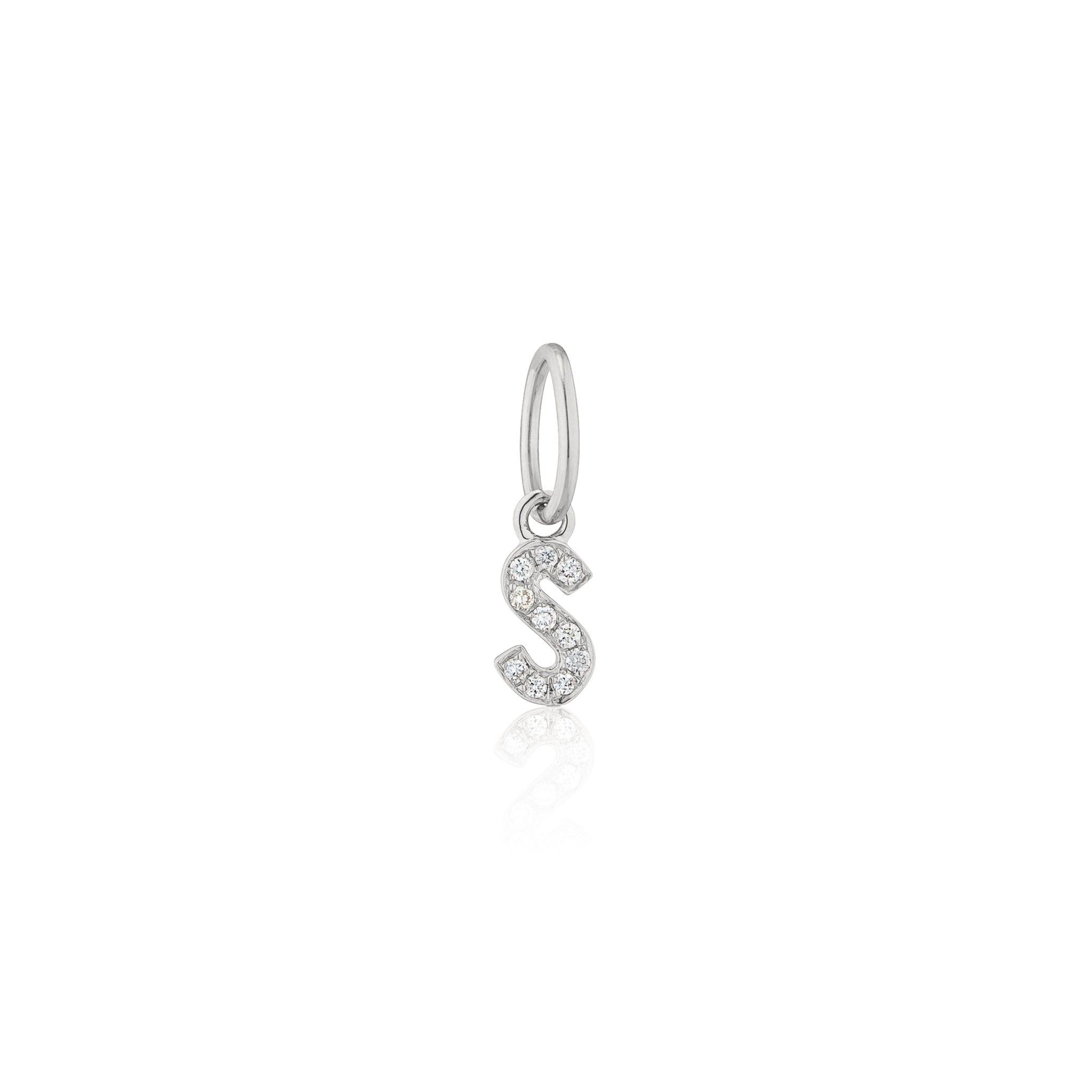 14 Karat White Gold and Diamond Mini Initial Charm