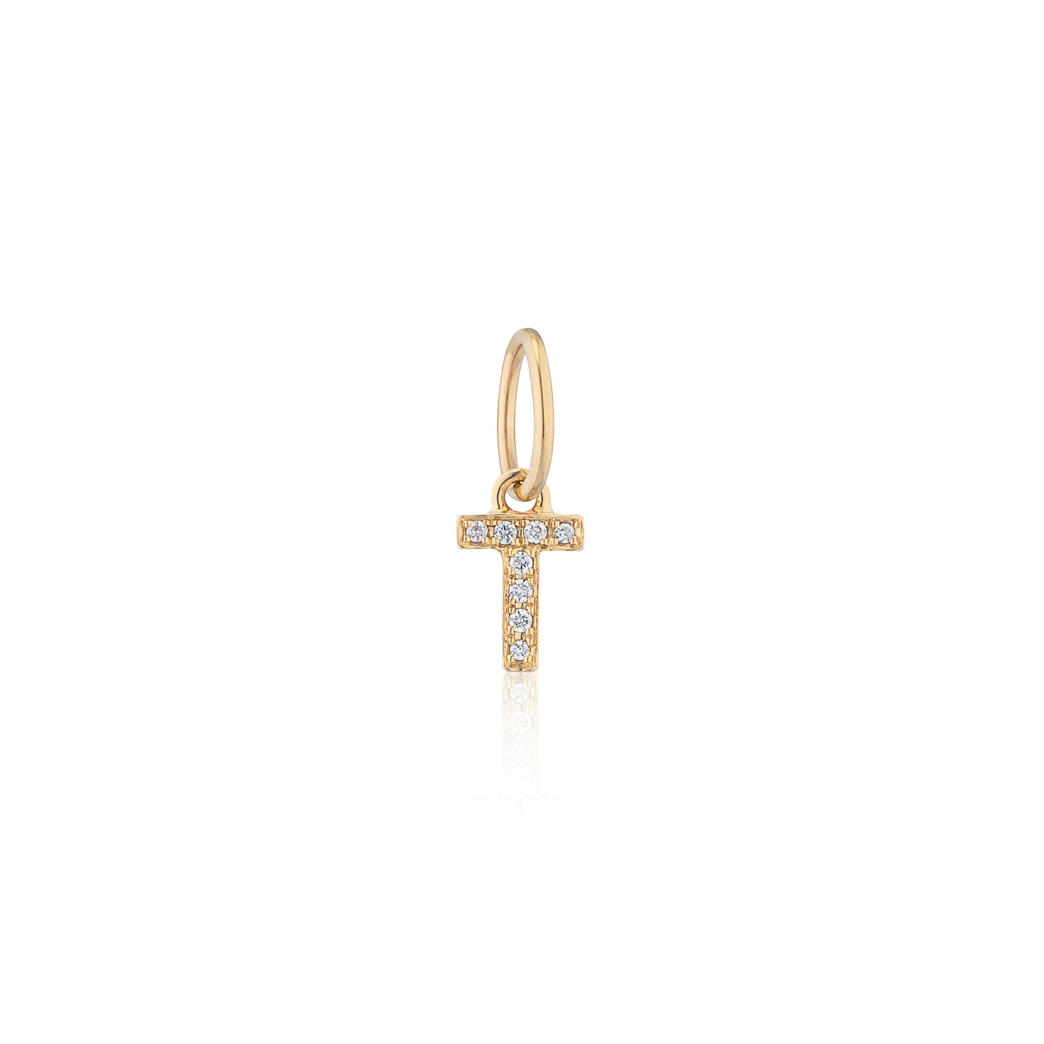 14 Karat Yellow Gold and Diamond Mini Initial Charm
