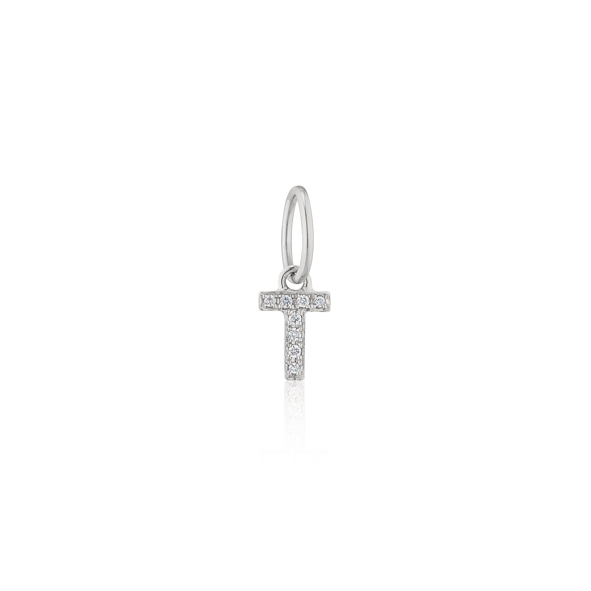 14 Karat White Gold and Diamond Mini Initial Charm
