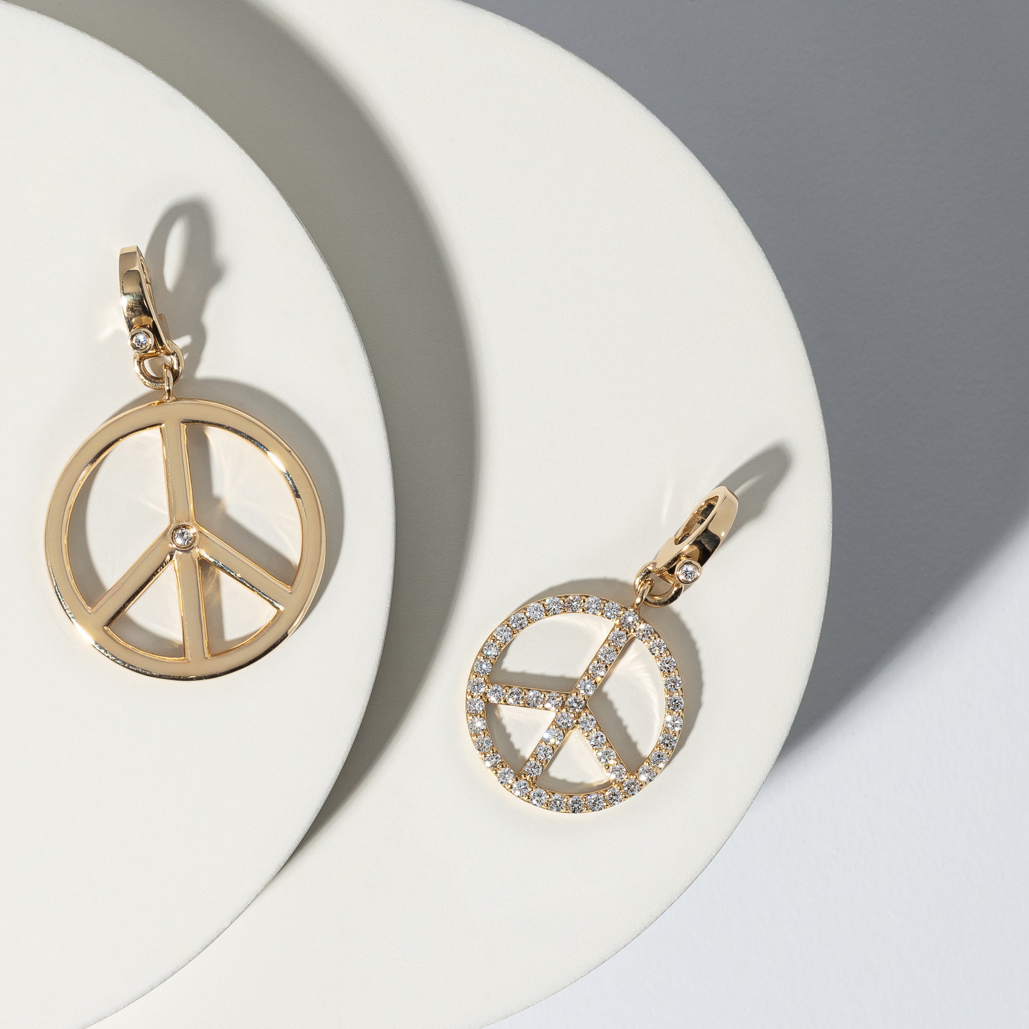 14 Karat Yellow Gold Pave Diamond Peace Charm