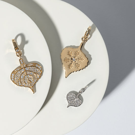 14 Karat Yellow Gold Diamond Pave Aspen Leaf Charm