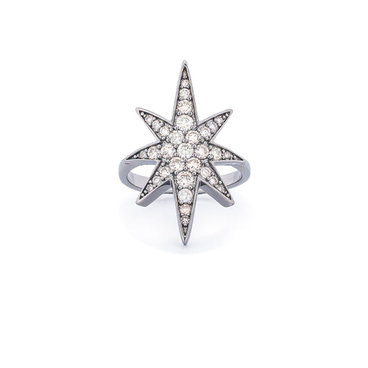 Sterling and Diamond Sunburst Ring