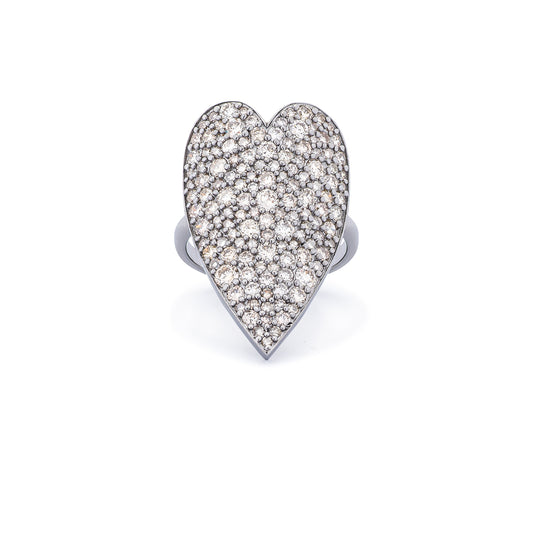 Sterling and Diamond Elongated Heart Ring