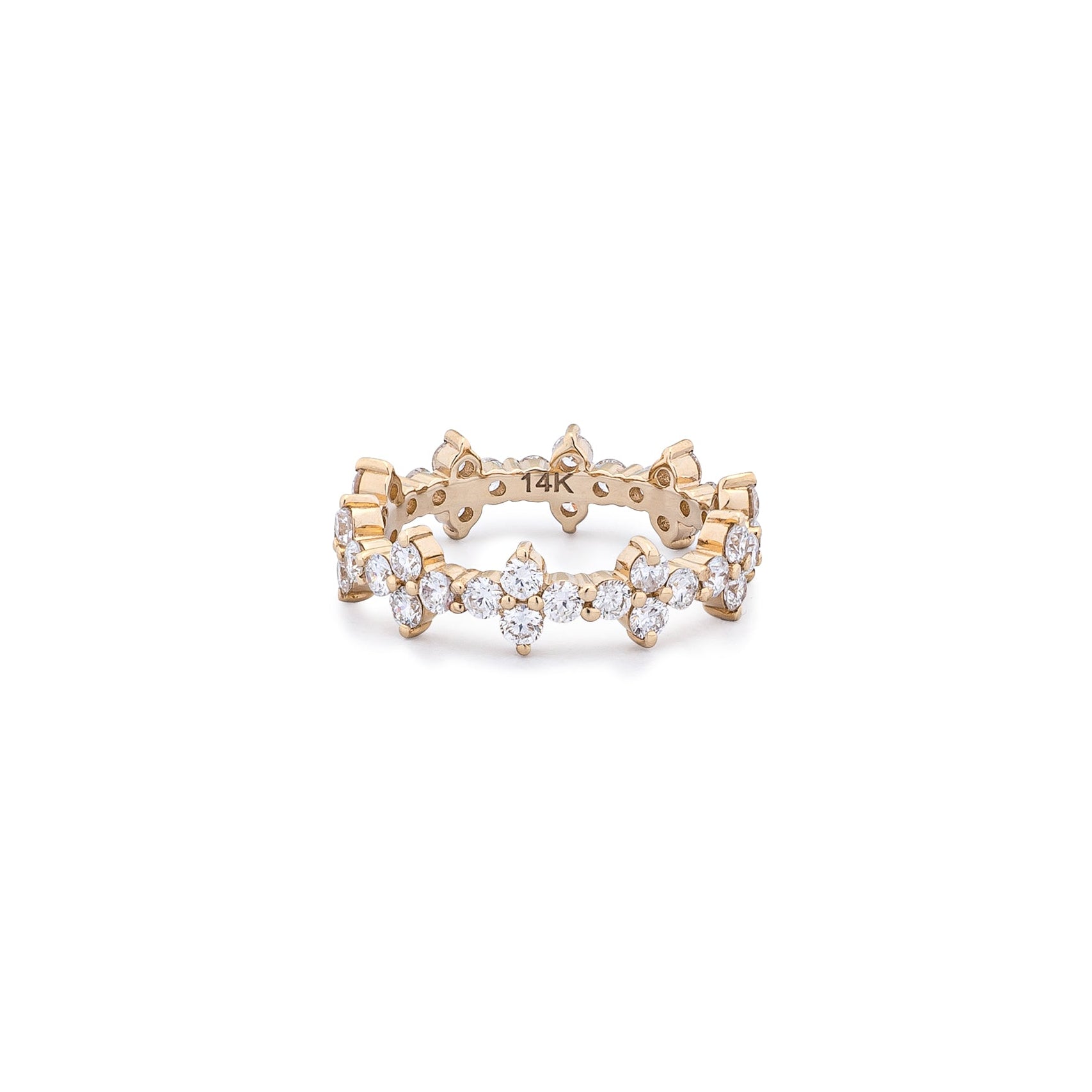 14 Karat Yellow Gold Diamond Floral Eternity Pinky Ring