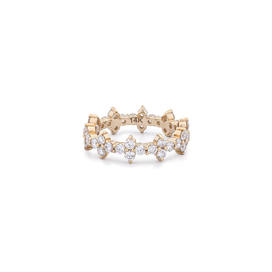 14 Karat Yellow Gold Diamond Floral Eternity Pinky Ring