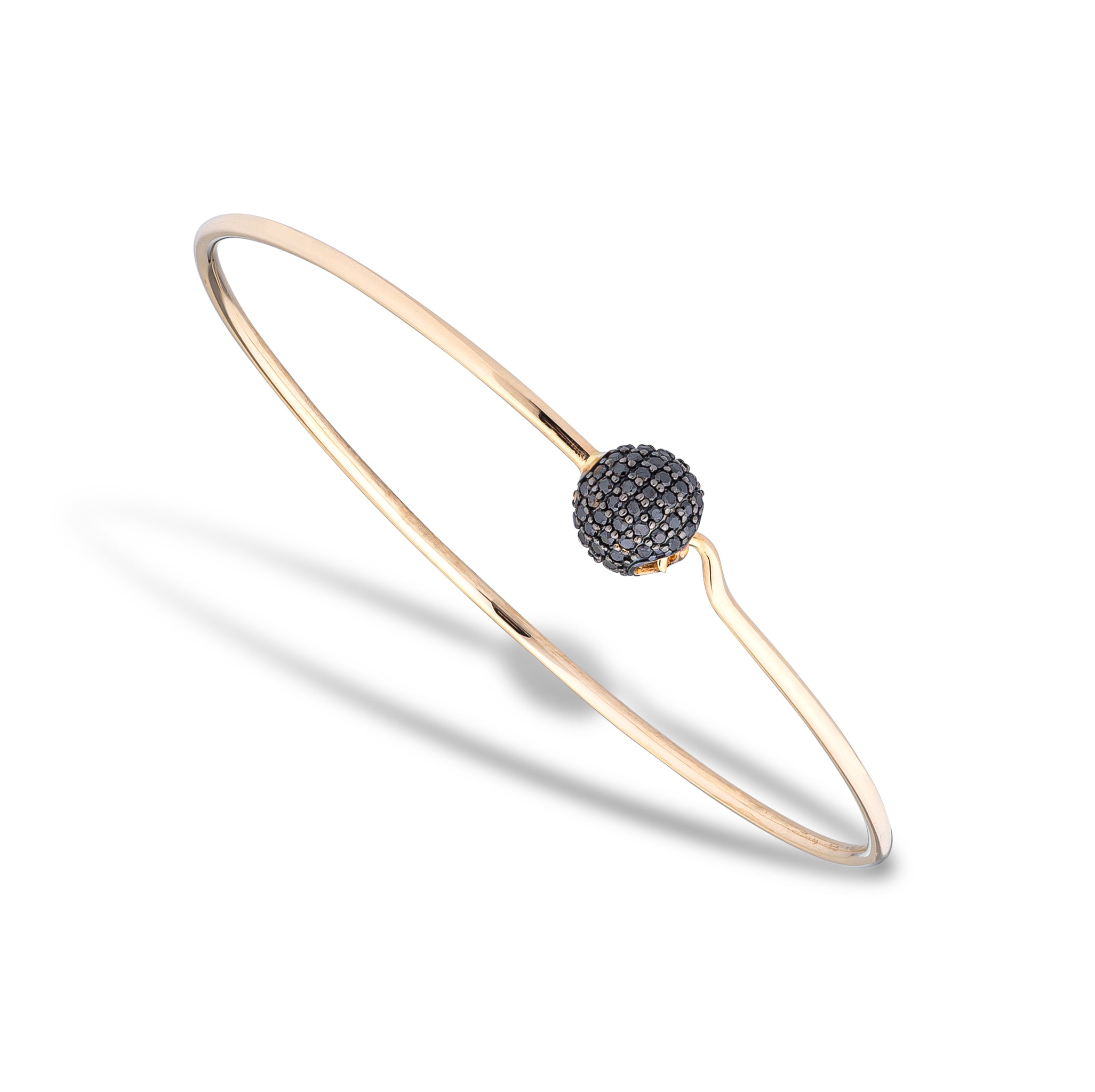 14 Karat Yellow Gold Black Diamond Ball Wire Bracelet