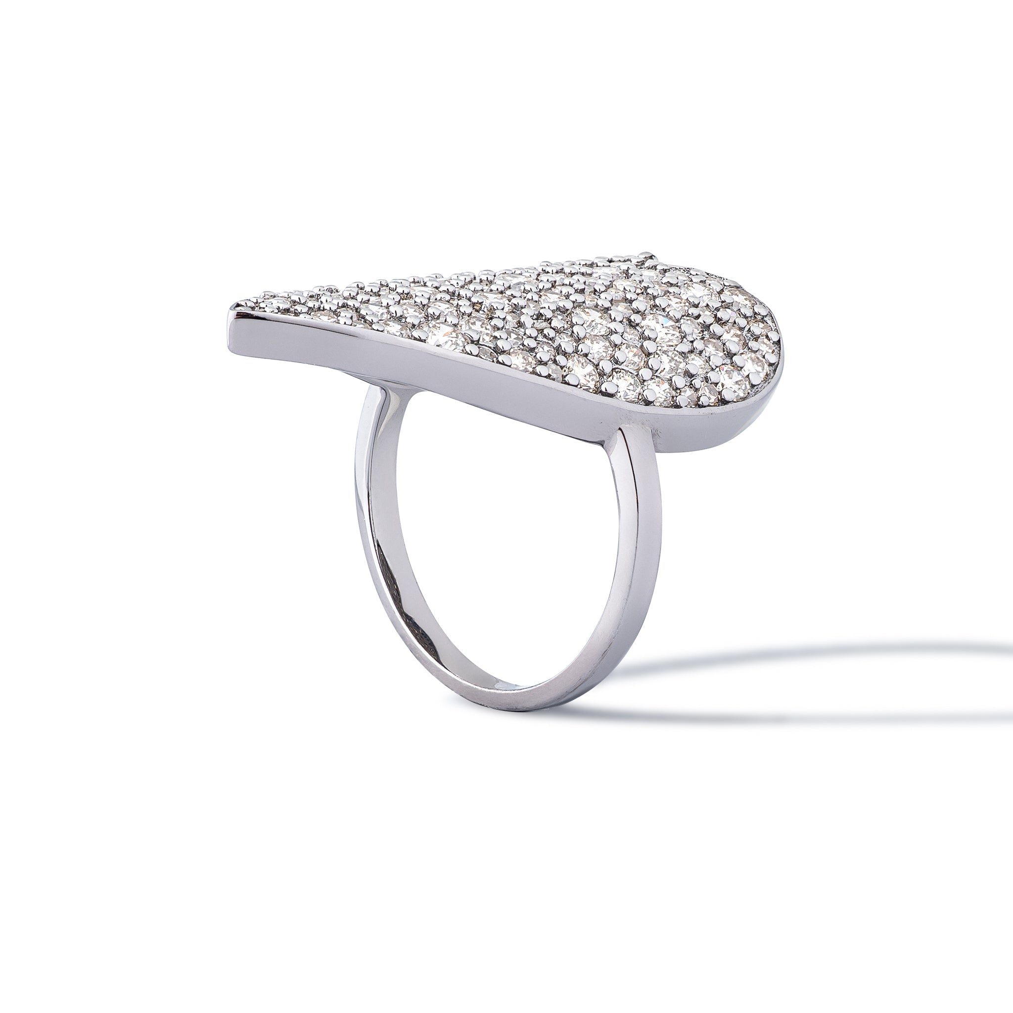 Sterling and Diamond Elongated Heart Ring