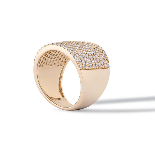 14 Karat Yellow Gold Diamond Cigar Band Pinky Ring