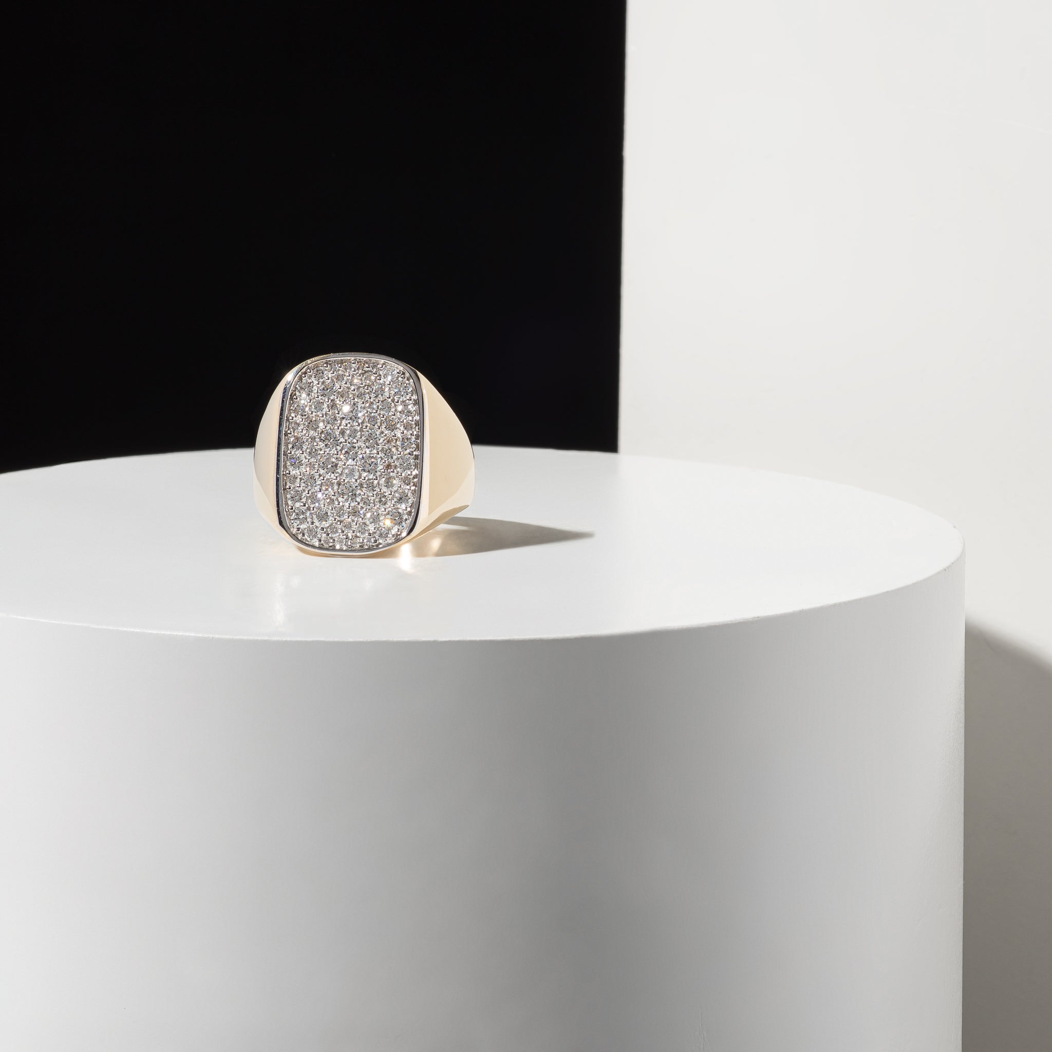 14 Karat Gold Two Tone Diamond Large Signet Ring