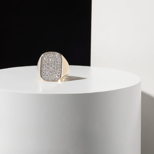 14 Karat Gold Two Tone Diamond Large Signet Ring