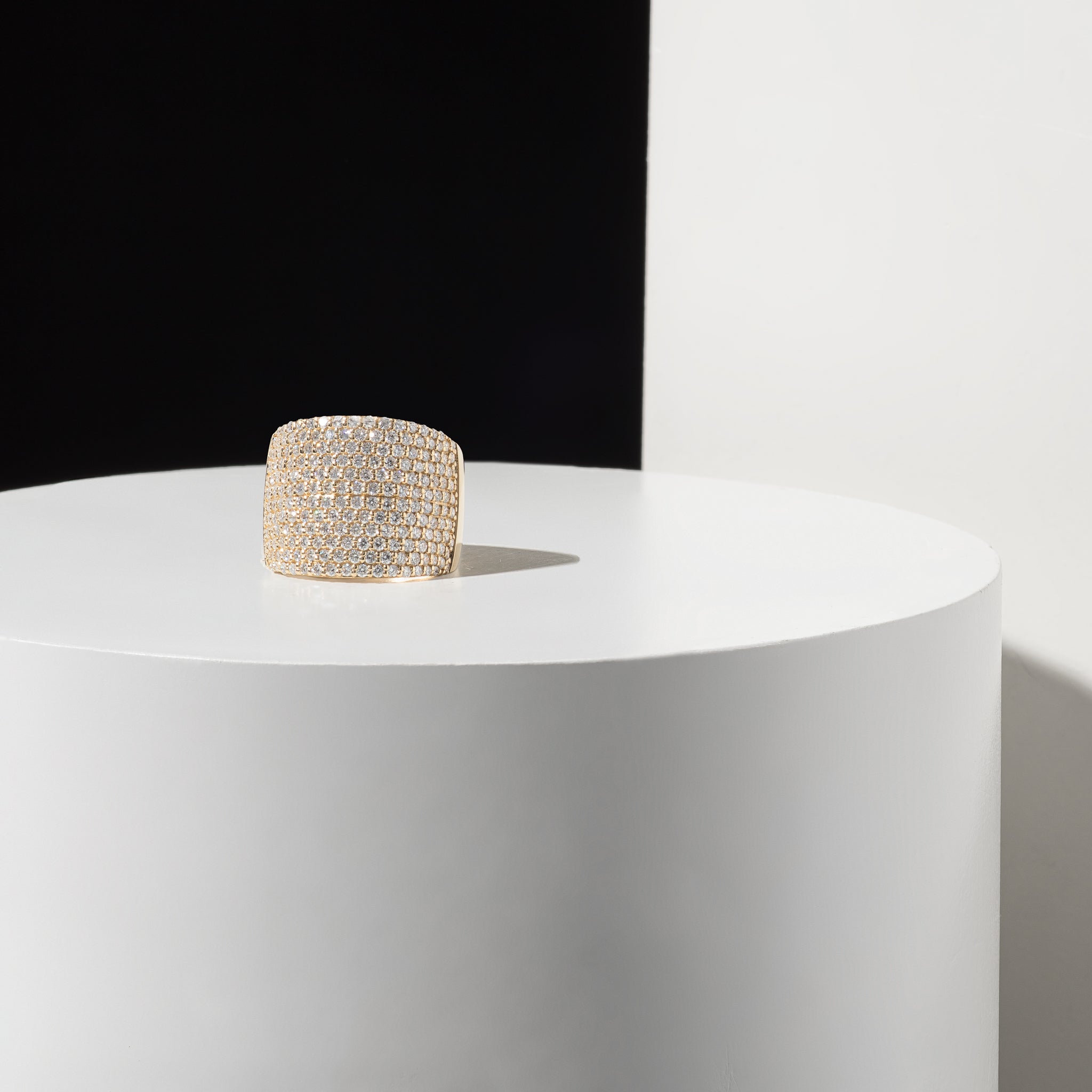 14 Karat Yellow Gold Diamond Cigar Band Pinky Ring