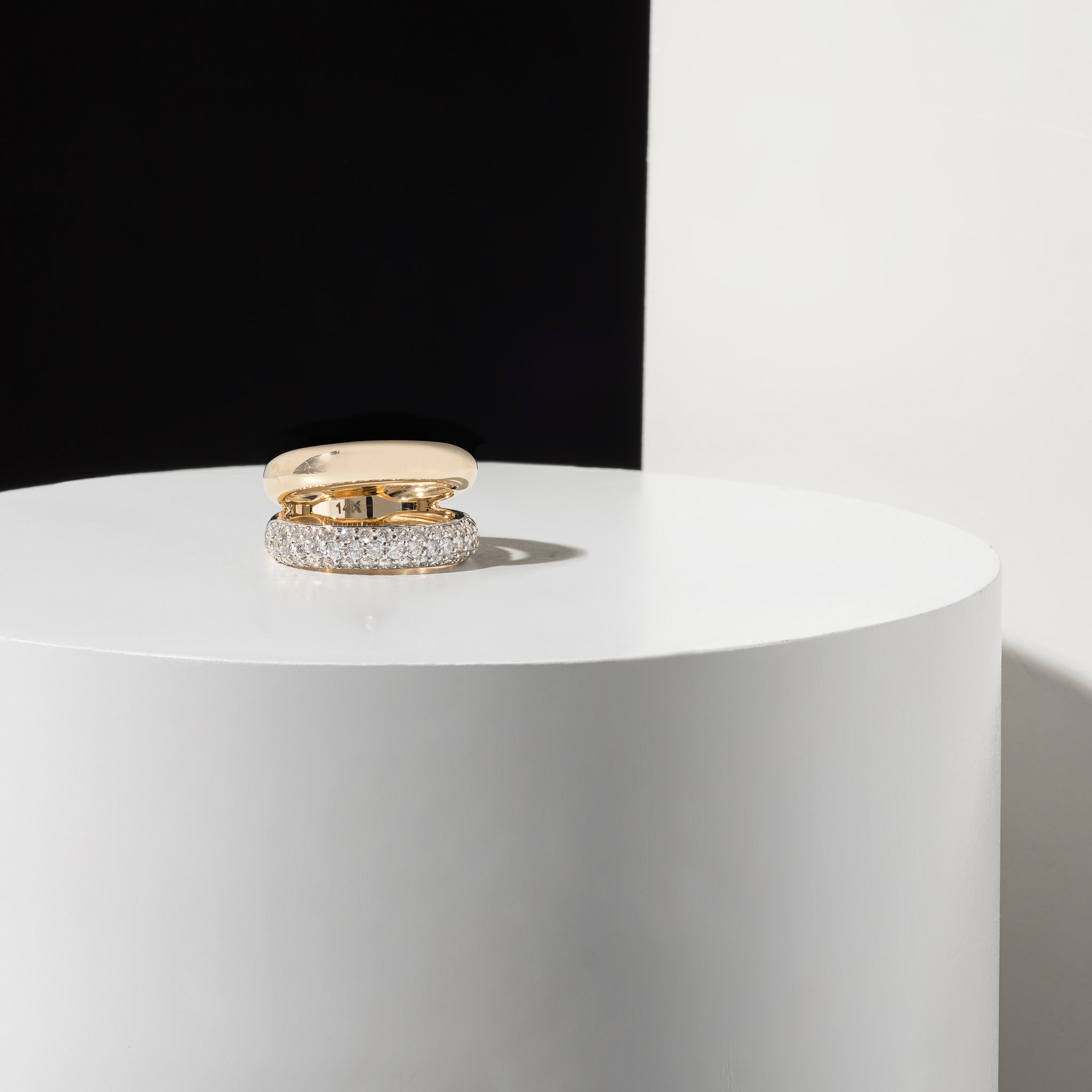 14 Karat Gold Diamond Double Band Pinky Ring