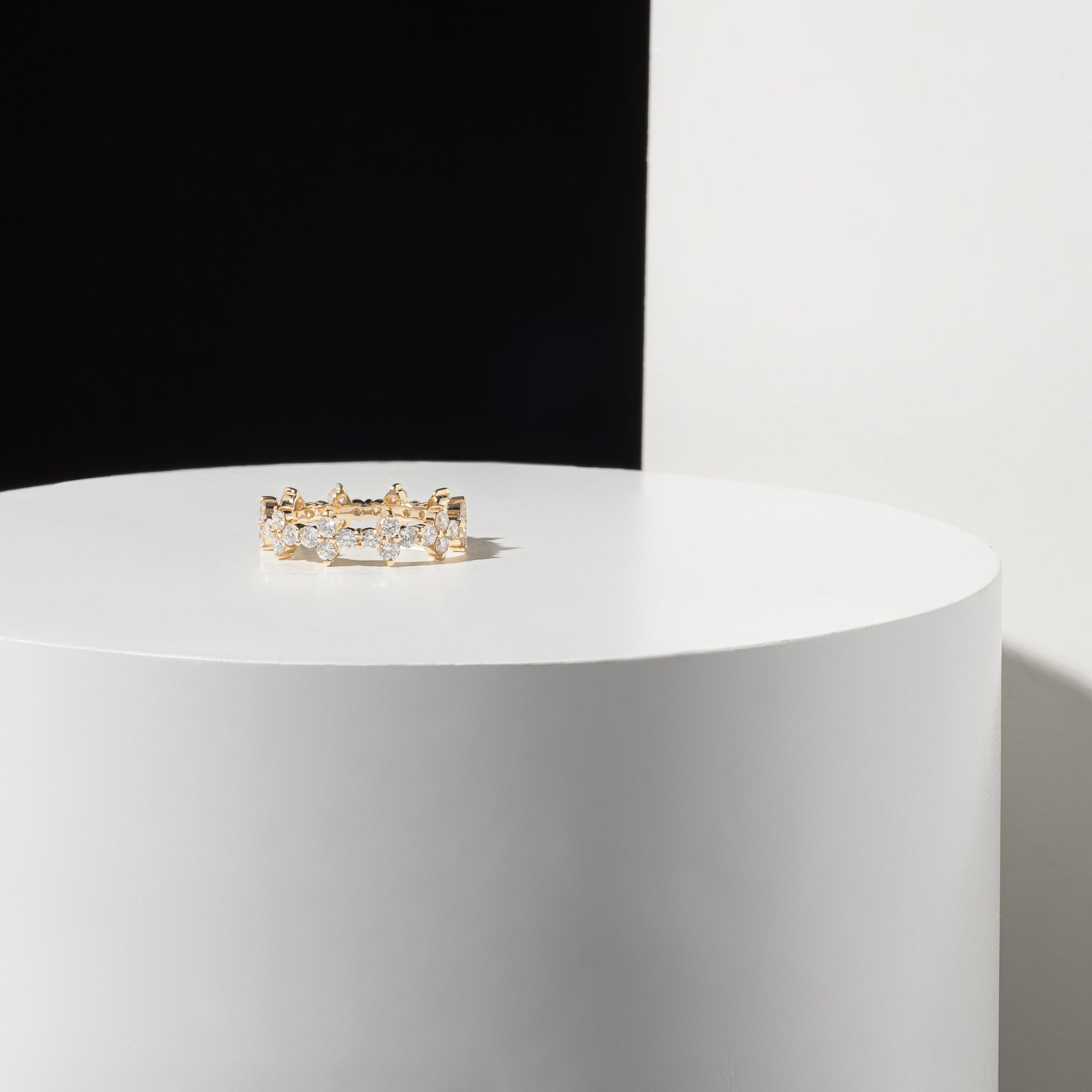 14 Karat Yellow Gold Diamond Floral Eternity Pinky Ring