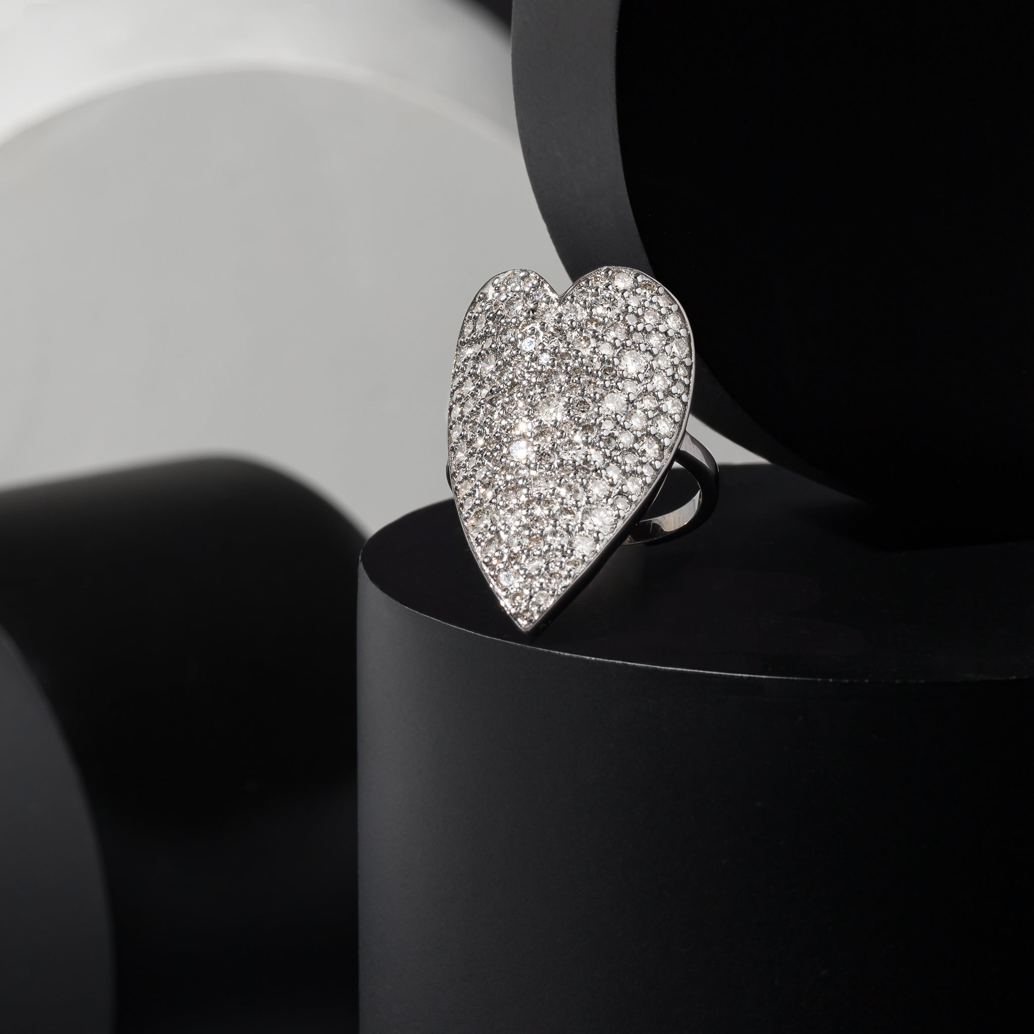 Sterling and Diamond Elongated Heart Ring