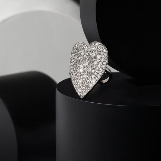 Sterling and Diamond Elongated Heart Ring