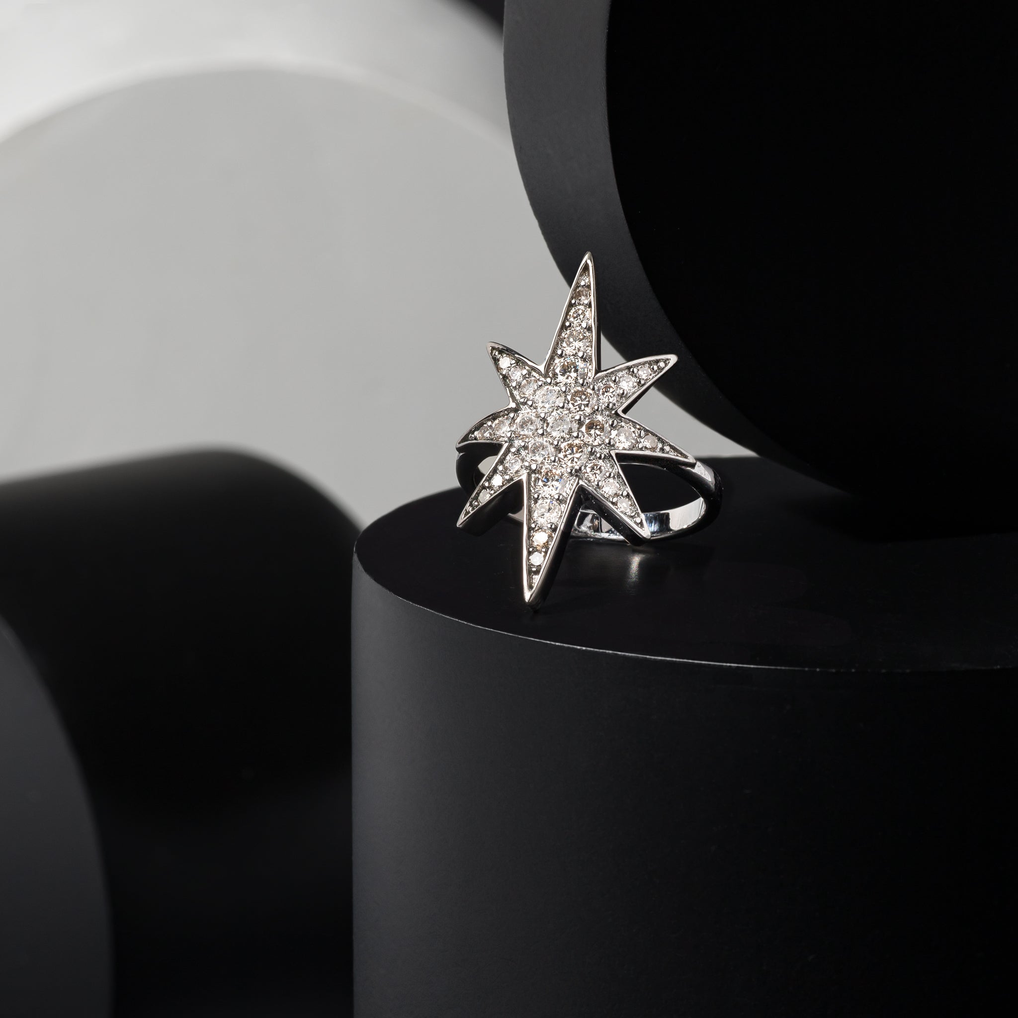 Sterling and Diamond Sunburst Ring