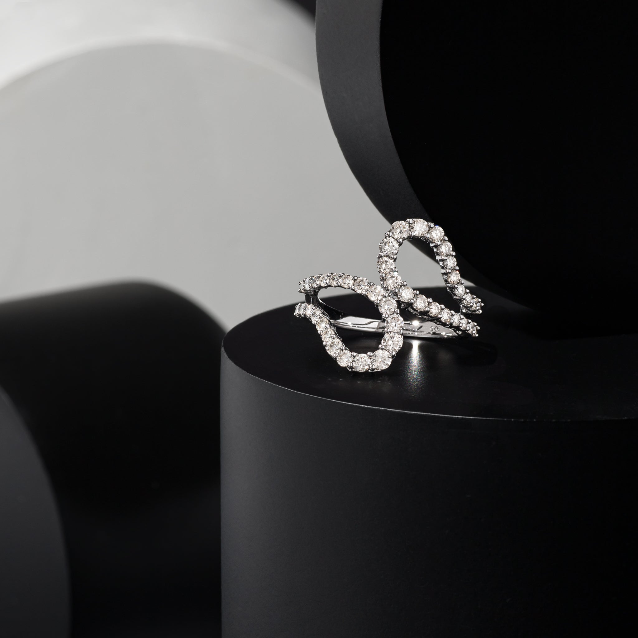 Sterling and Diamond Pear Wave Ring