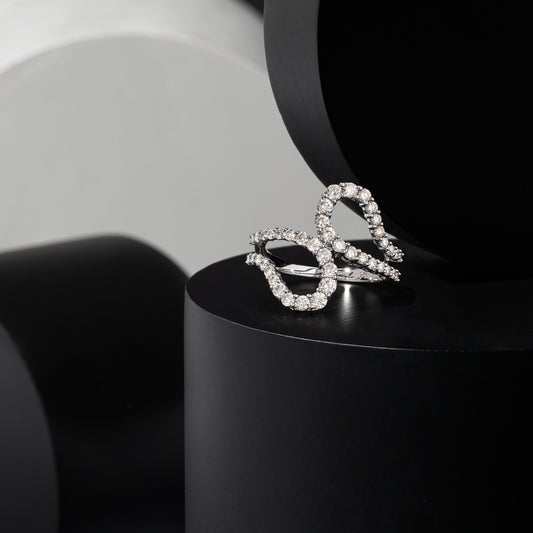 Sterling and Diamond Pear Wave Ring