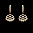 Load image into Gallery viewer, 14 Karat Yellow Gold Diamond Eye Pearl Drop Huggie
