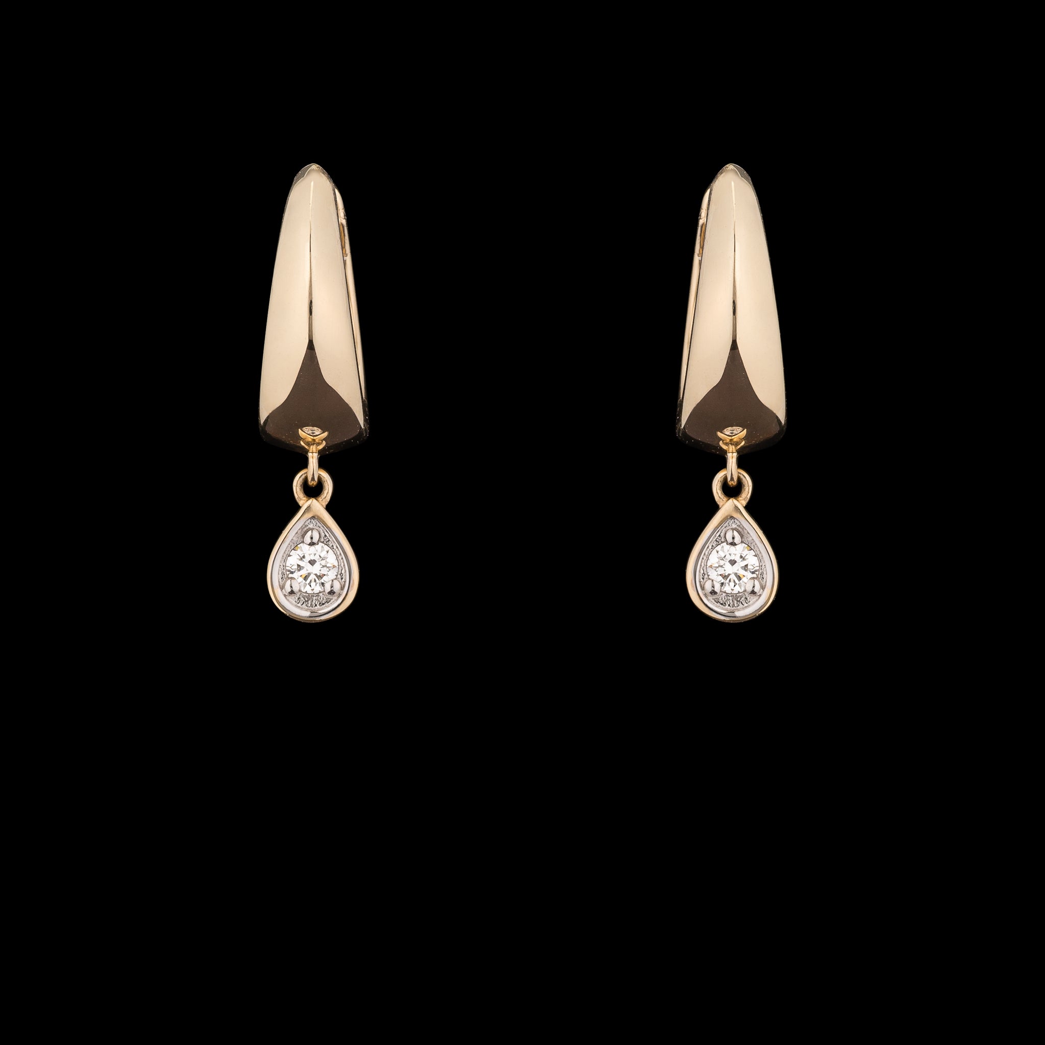 14 Karat Yellow Gold Diamond Pear Drop Huggie