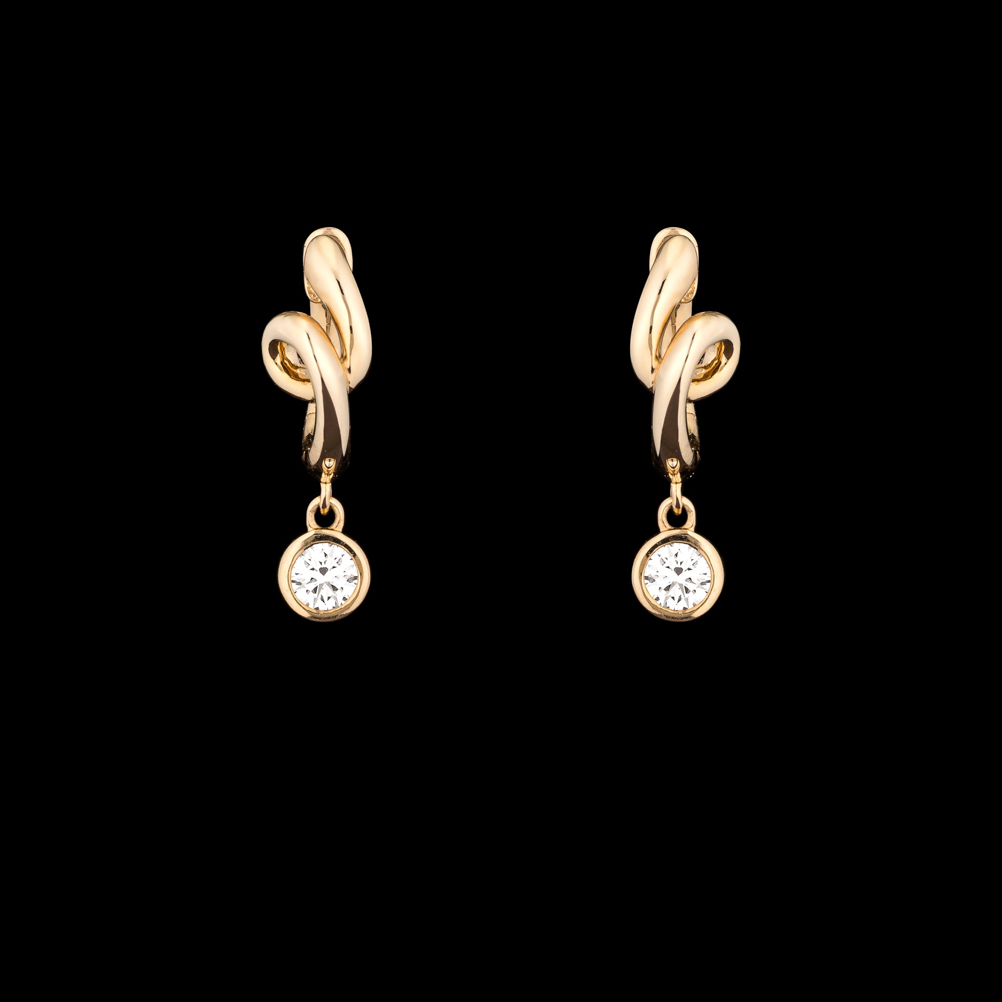 14 Karat Yellow Gold Knot Diamond Drop Huggie