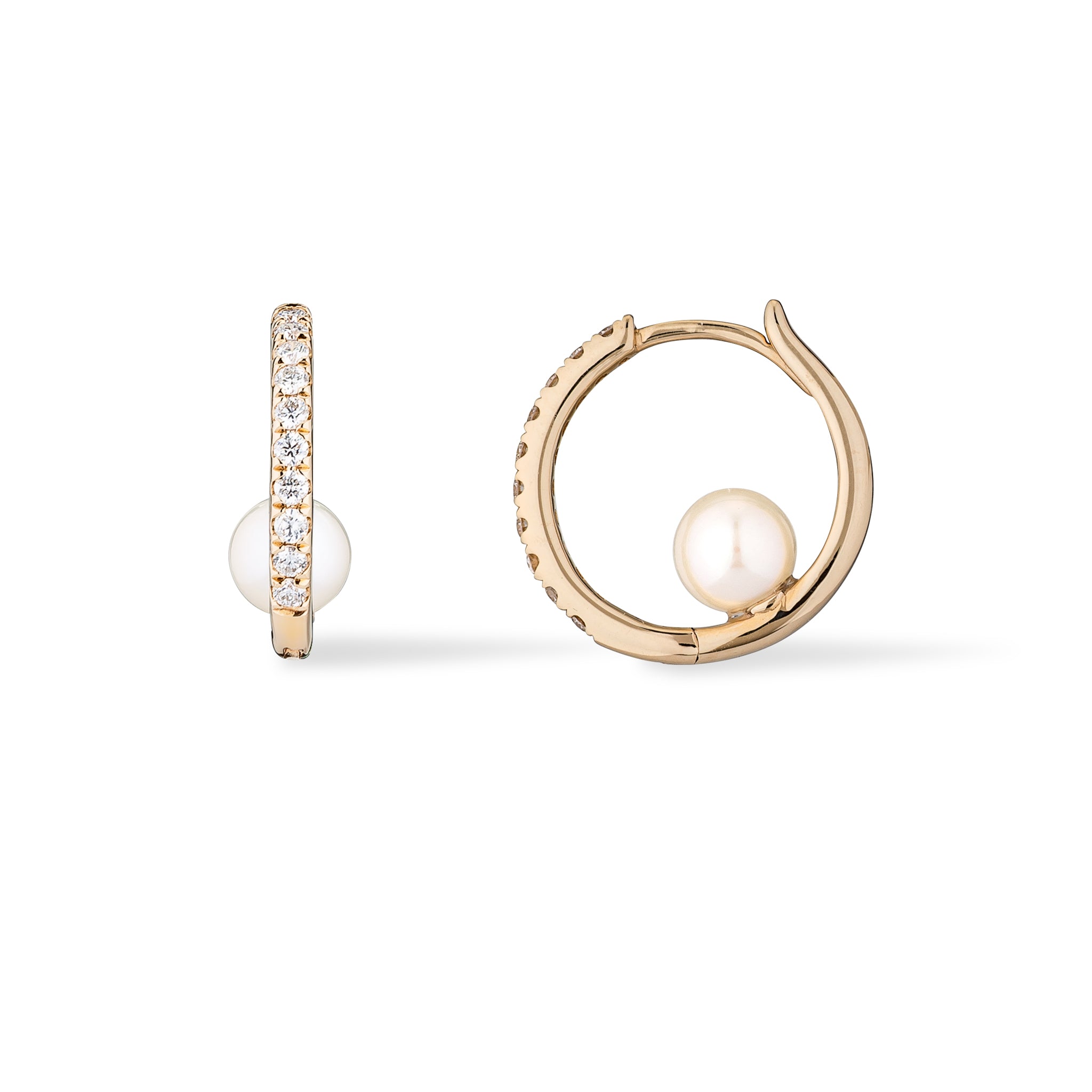 14 Karat Yellow Gold Diamond Inside Pearl Huggie