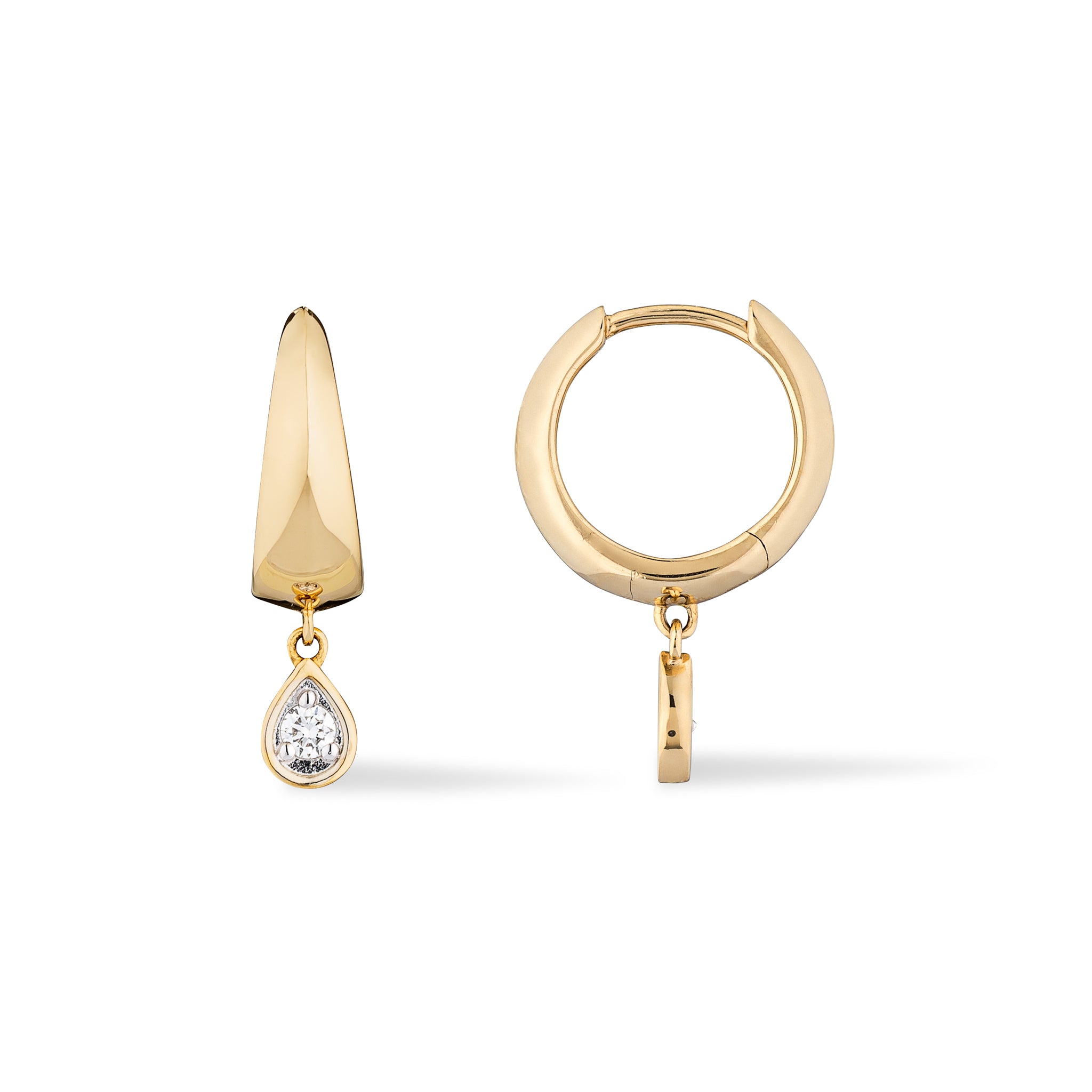 14 Karat Yellow Gold Diamond Pear Drop Huggie