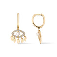 Load image into Gallery viewer, 14 Karat Yellow Gold Diamond Eye Pearl Drop Huggie
