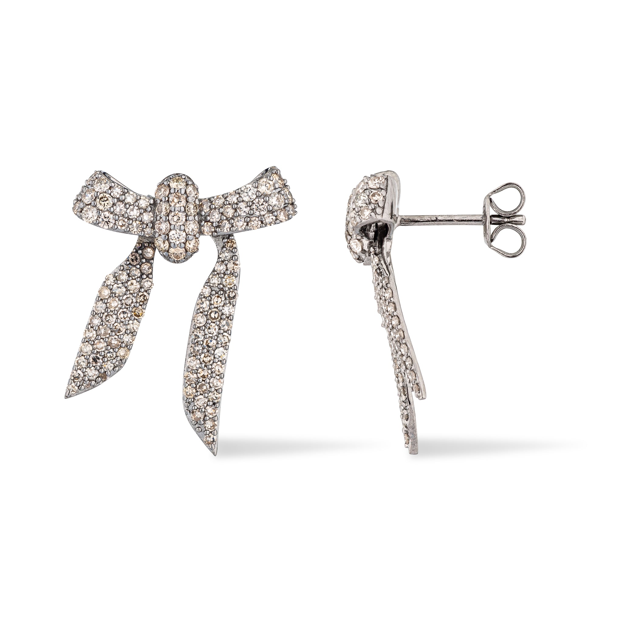Silver and Diamond Bow Earrings