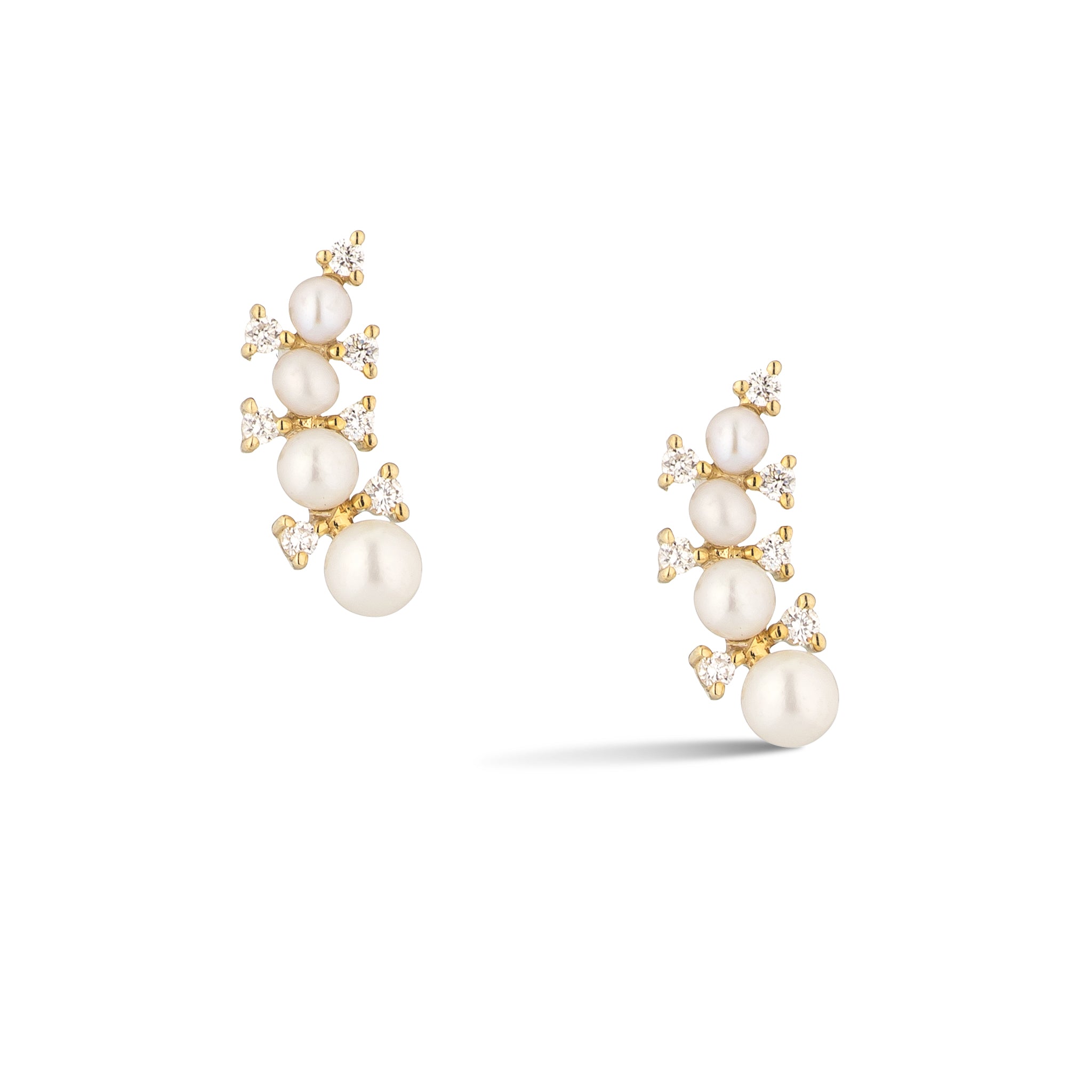 14 Karat Pearl and Diamond Climber Earrings