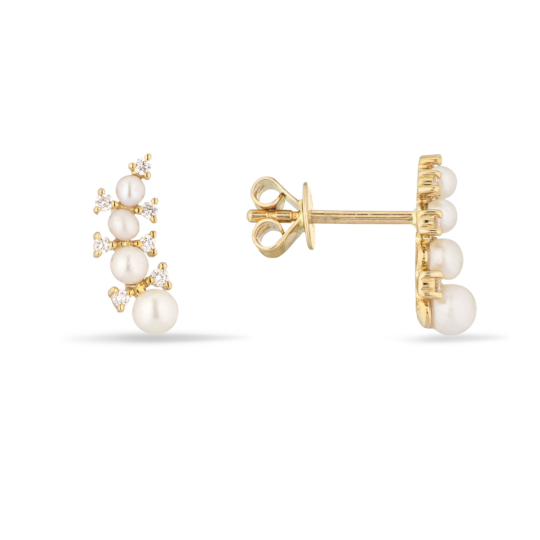 14 Karat Pearl and Diamond Climber Earrings