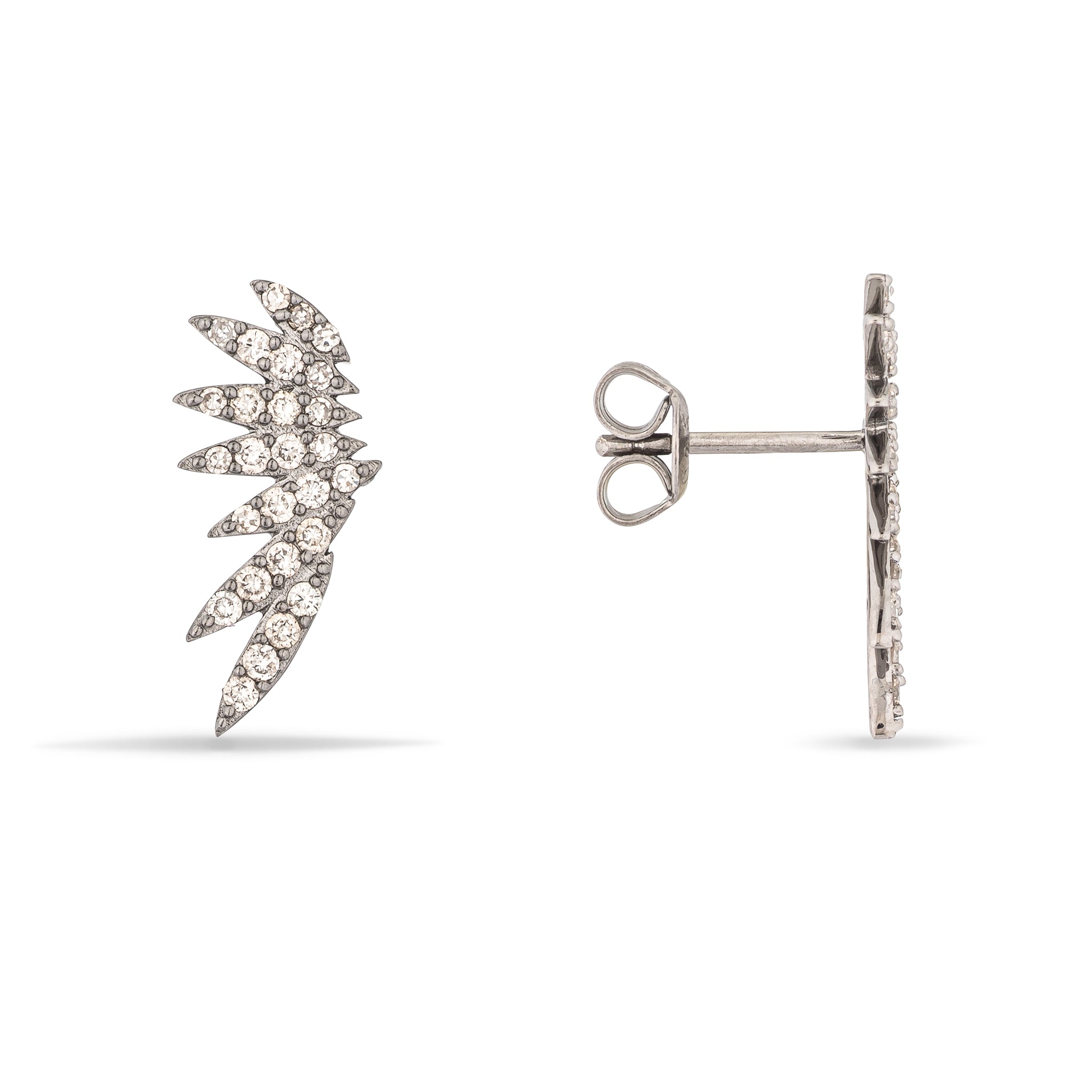 Sterling and Diamond Feather Climber Earrings