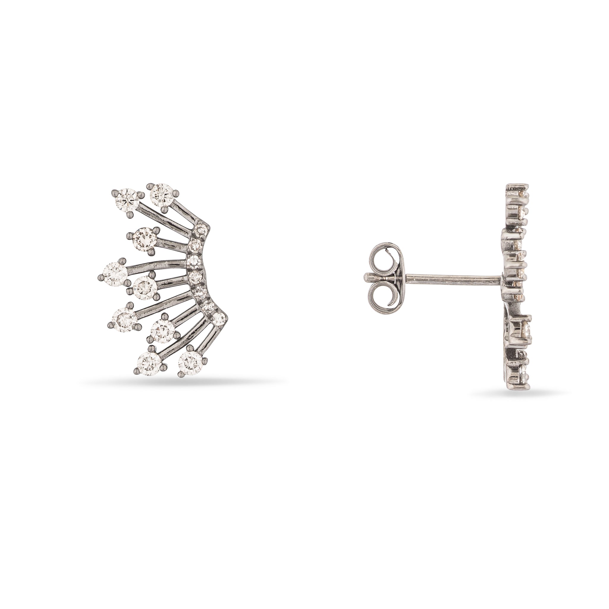 Sterling and Diamond Fan Climber Earrings