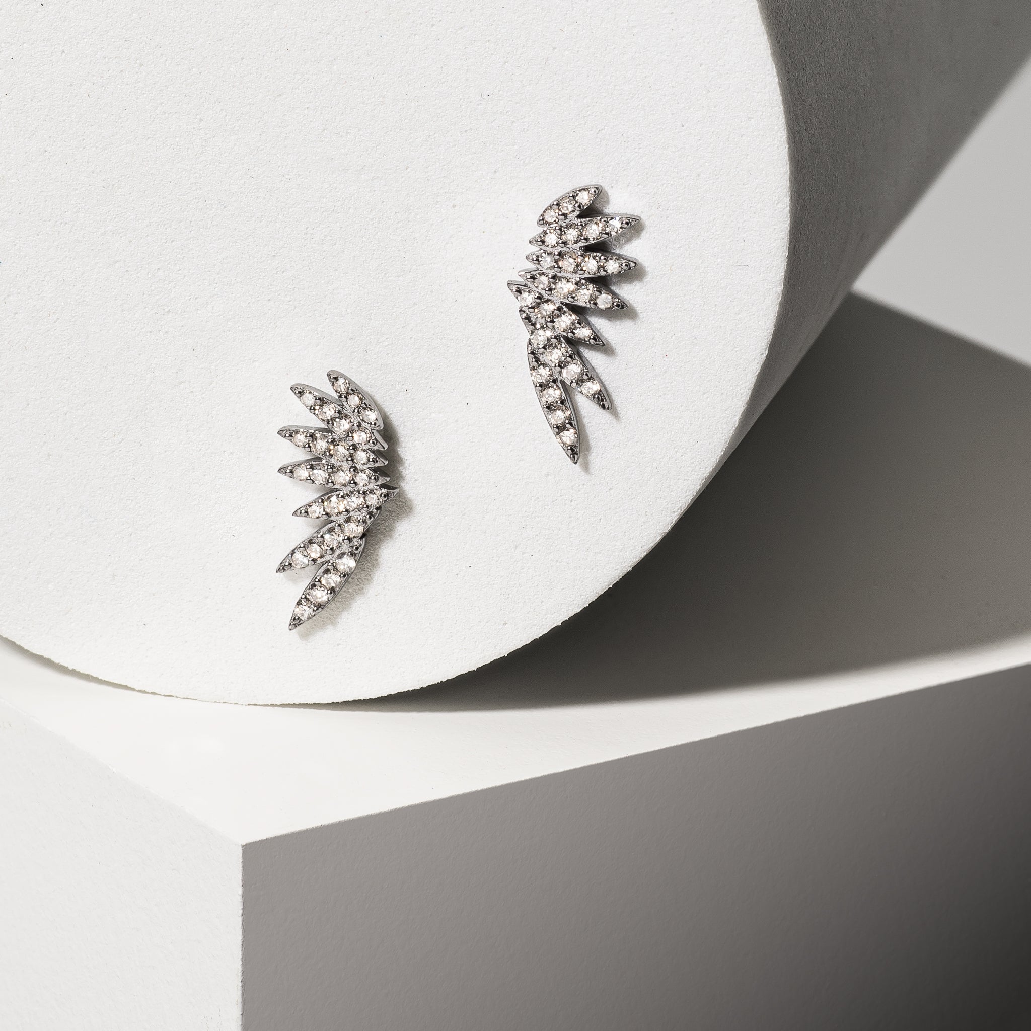 Sterling and Diamond Feather Climber Earrings
