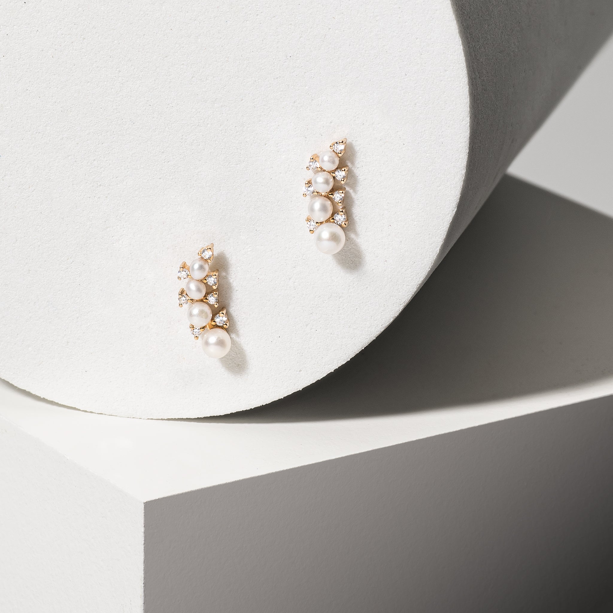 14 Karat Pearl and Diamond Climber Earrings