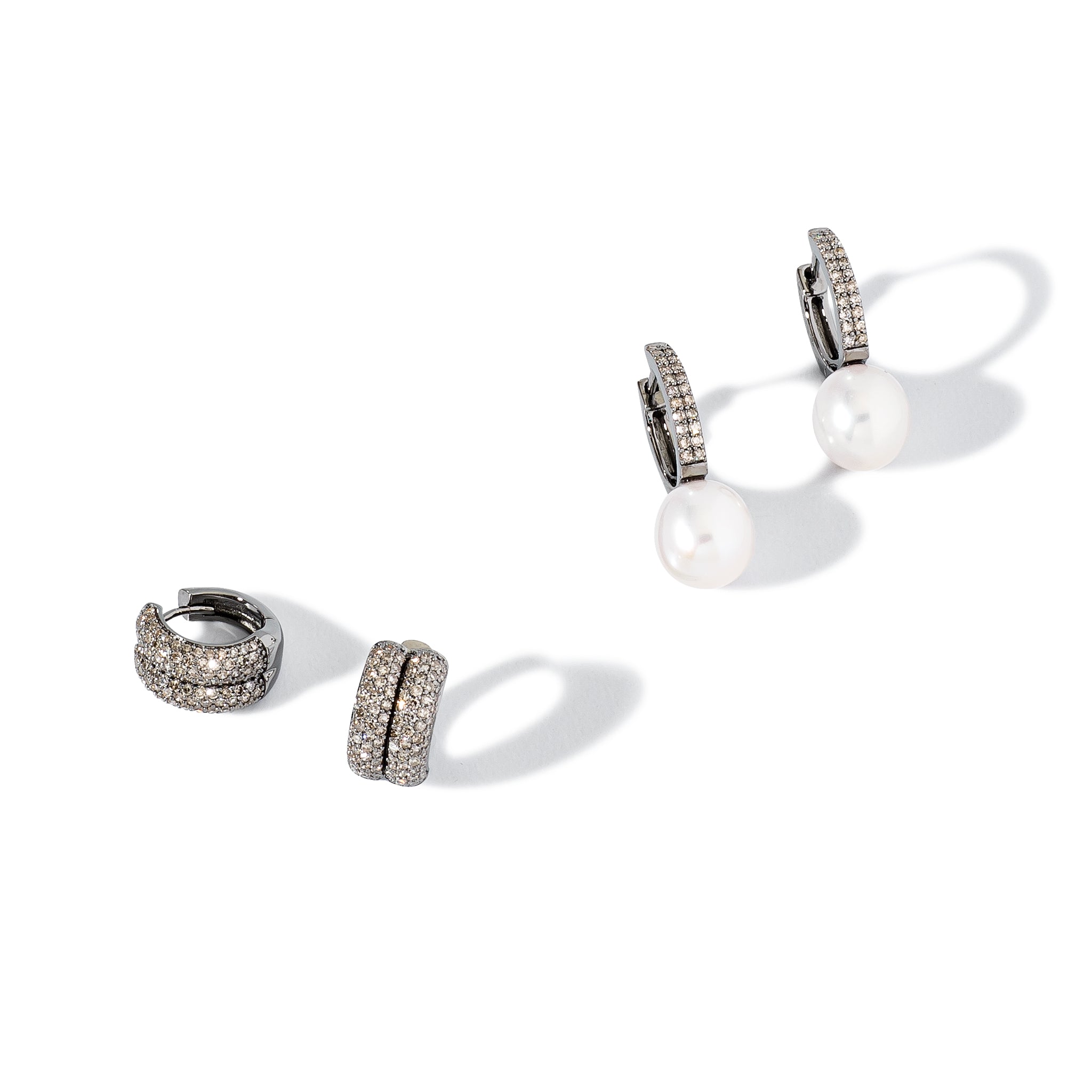 Sterling and Diamond Double Huggie Hoop