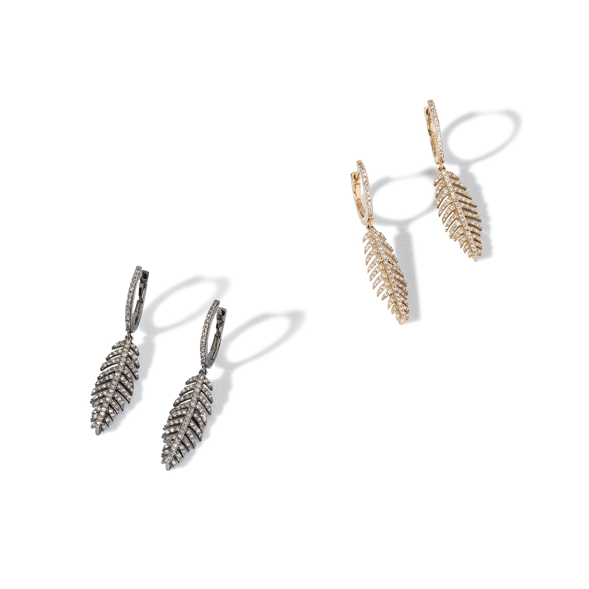 Black Rhodium and Diamond Pave Feather Earrings