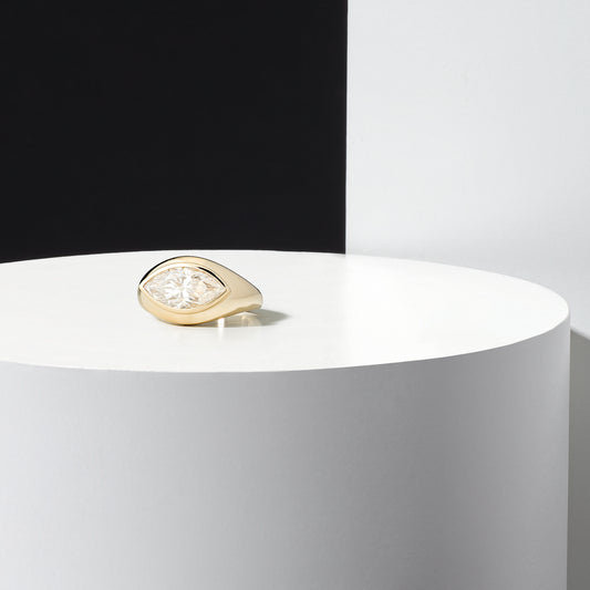 14 Karat Yellow Gold Moissanite Marquise Signet Pinky Ring