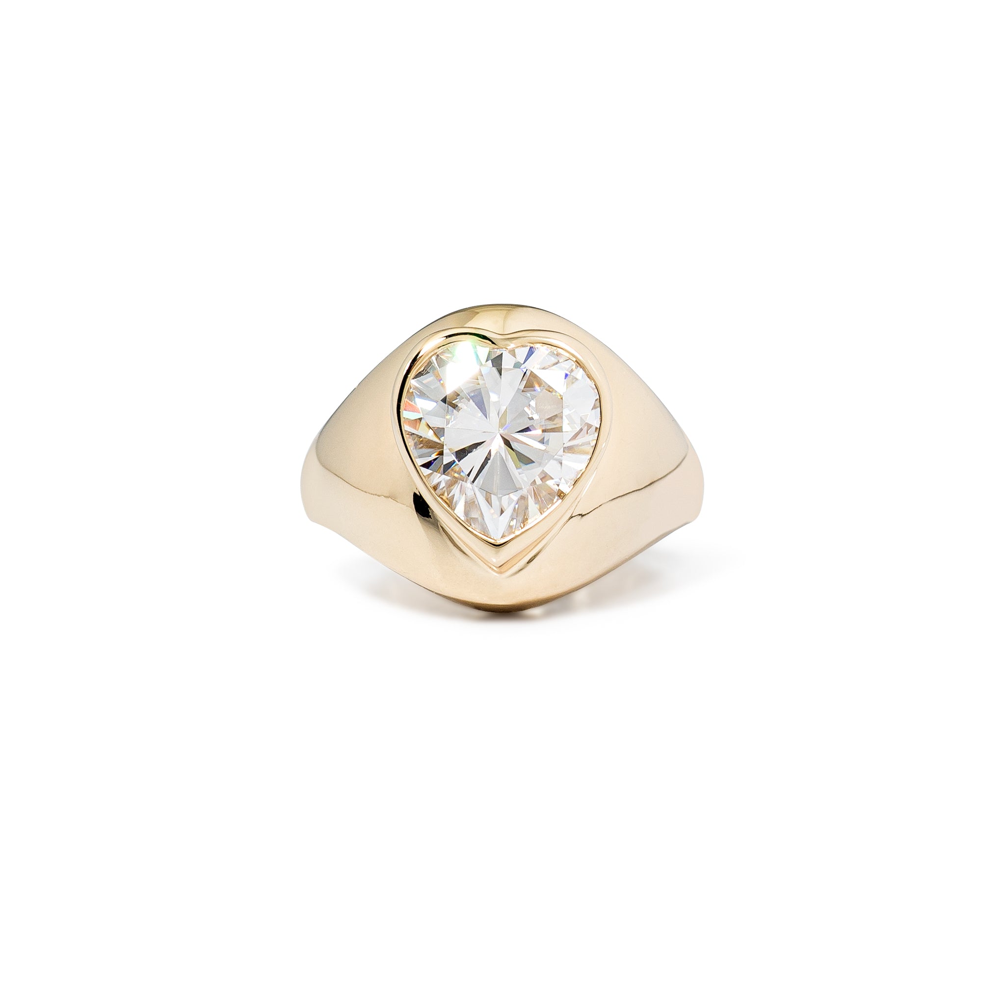 14 Karat Yellow Gold Moissanite Heart Signet Pinky Ring