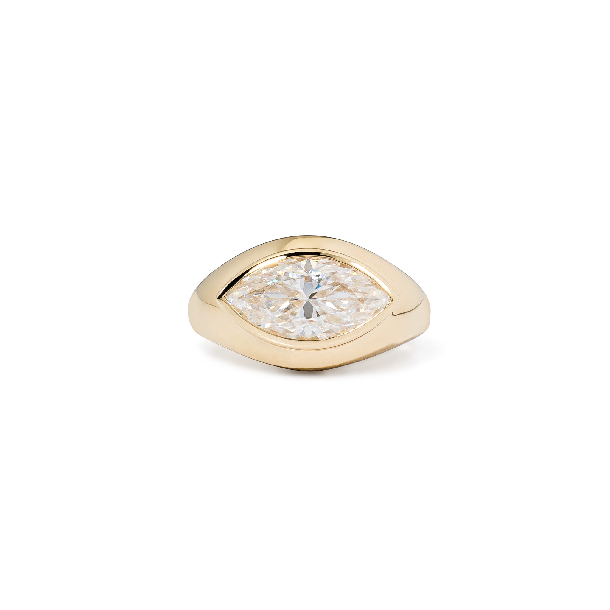 14 Karat Yellow Gold Moissanite Marquise Signet Pinky Ring