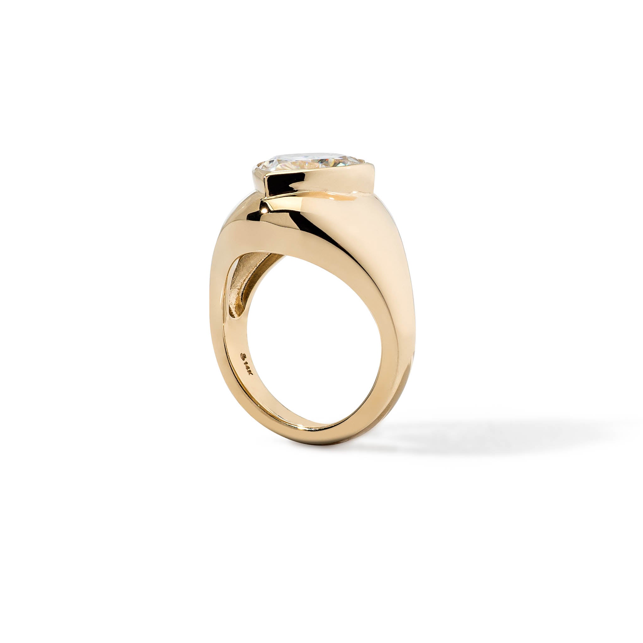 14 Karat Yellow Gold Moissanite Heart Signet Pinky Ring
