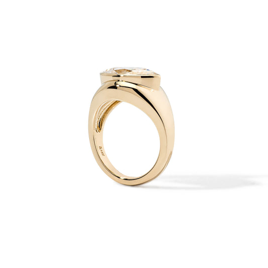 14 Karat Yellow Gold Moissanite Marquise Signet Pinky Ring