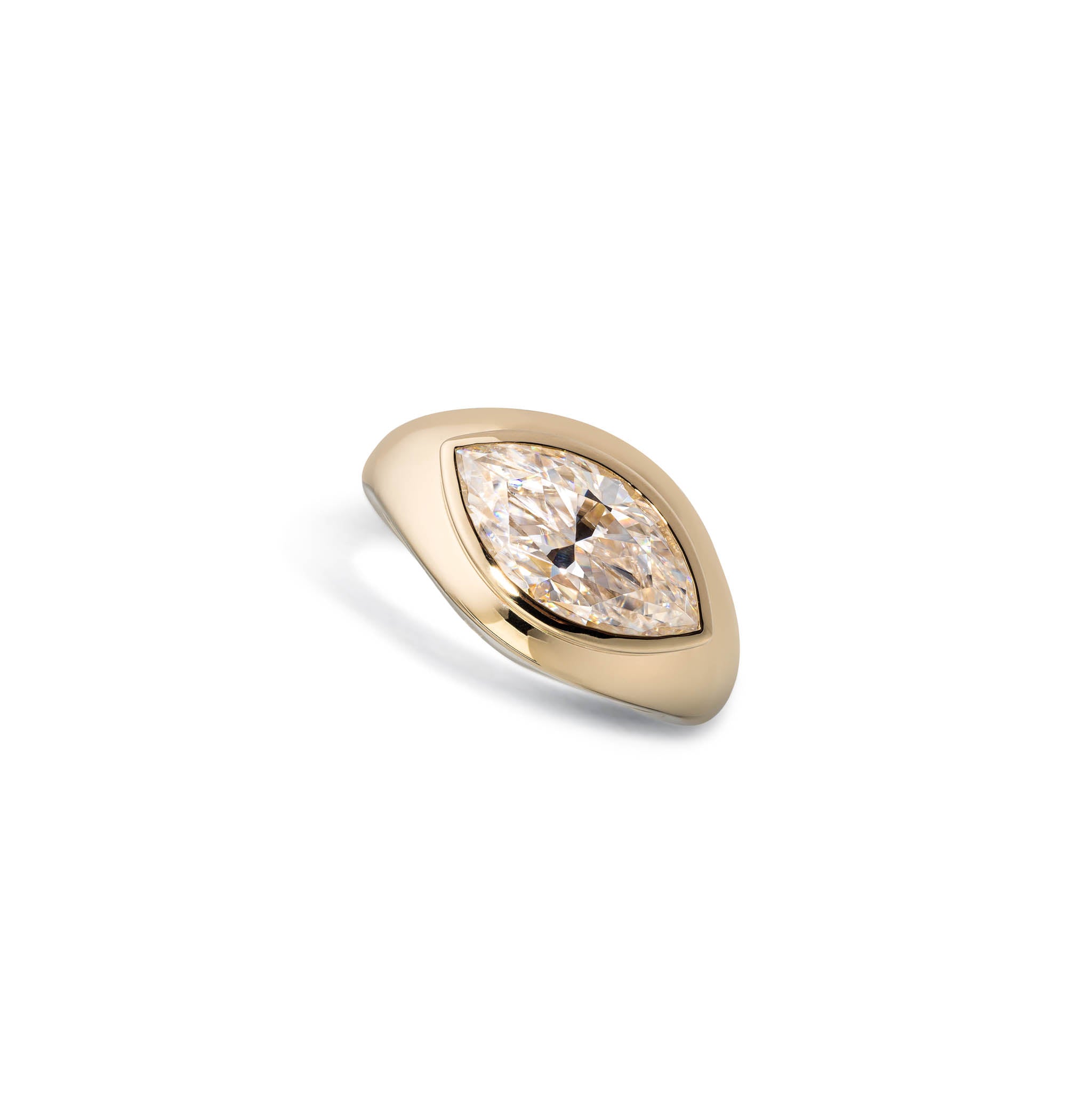 14 Karat Yellow Gold Moissanite Marquise Signet Pinky Ring