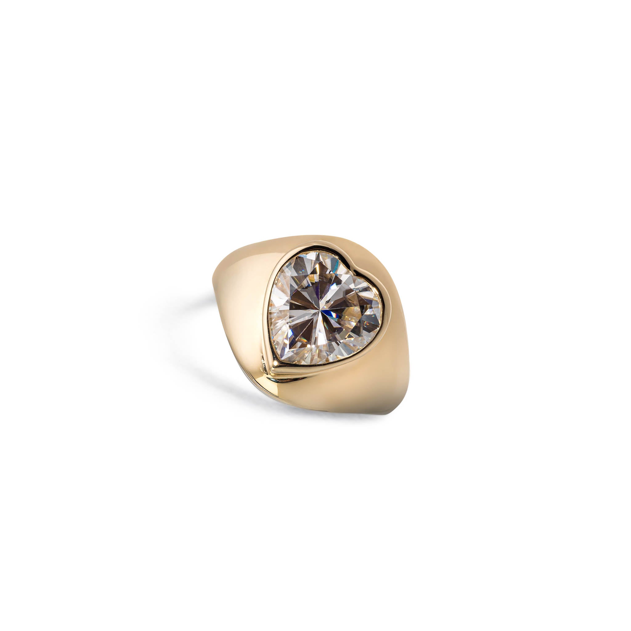 14 Karat Yellow Gold Moissanite Heart Signet Pinky Ring