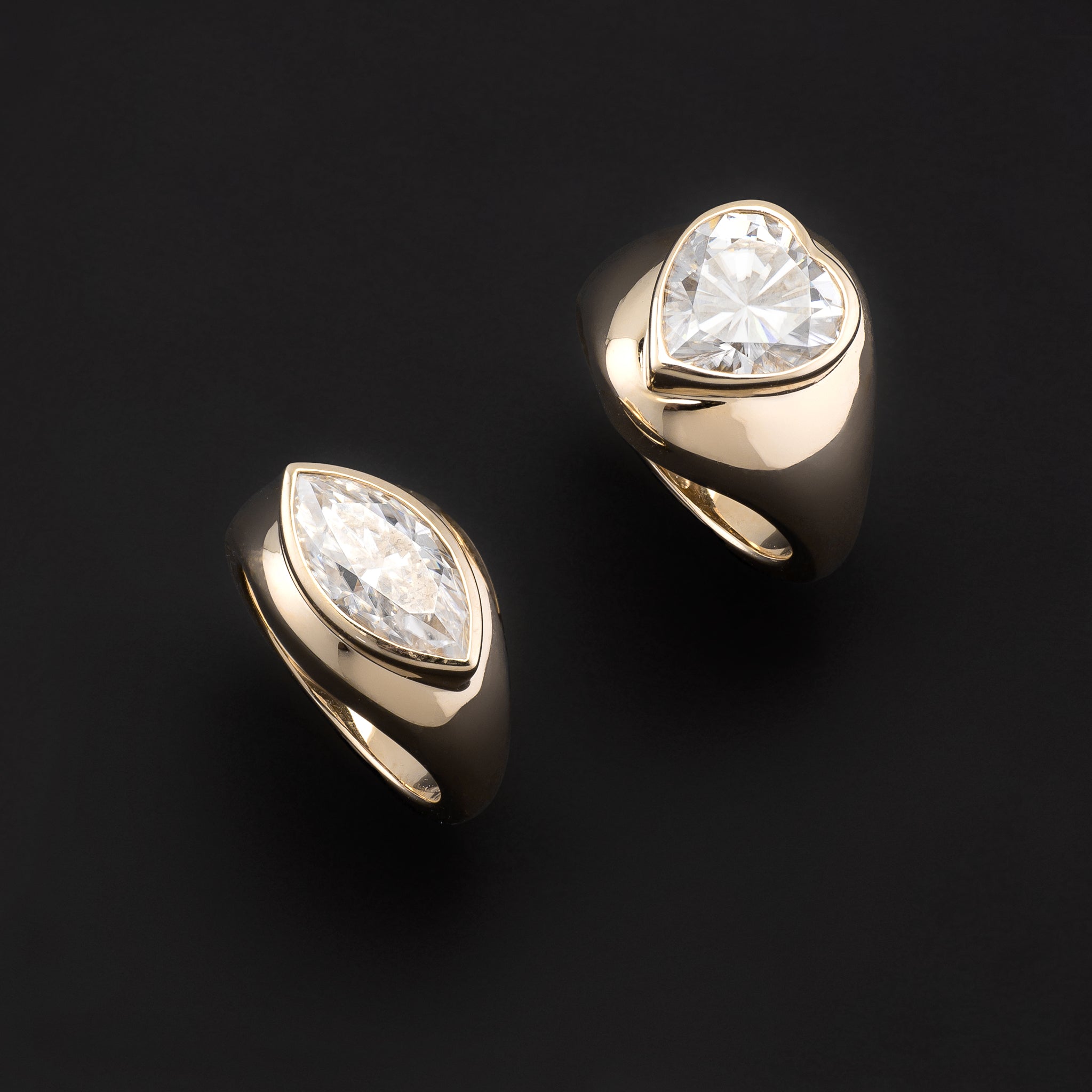 14 Karat Yellow Gold Moissanite Heart Signet Pinky Ring