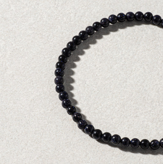 Mens Blue Goldstone Beaded Bracelet