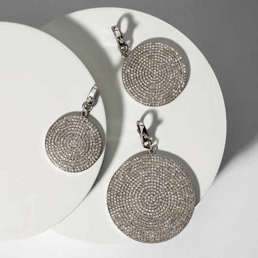 Black Rhodium Diamond Clip Disk Charm 40mm